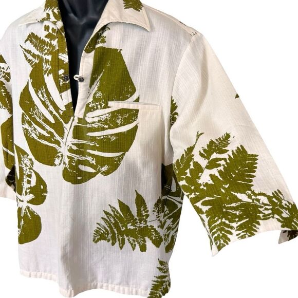 Vintage 60’s Iolani Monstera Print Bark Cloth Hawaiian Shirt - Picture 4 of 12